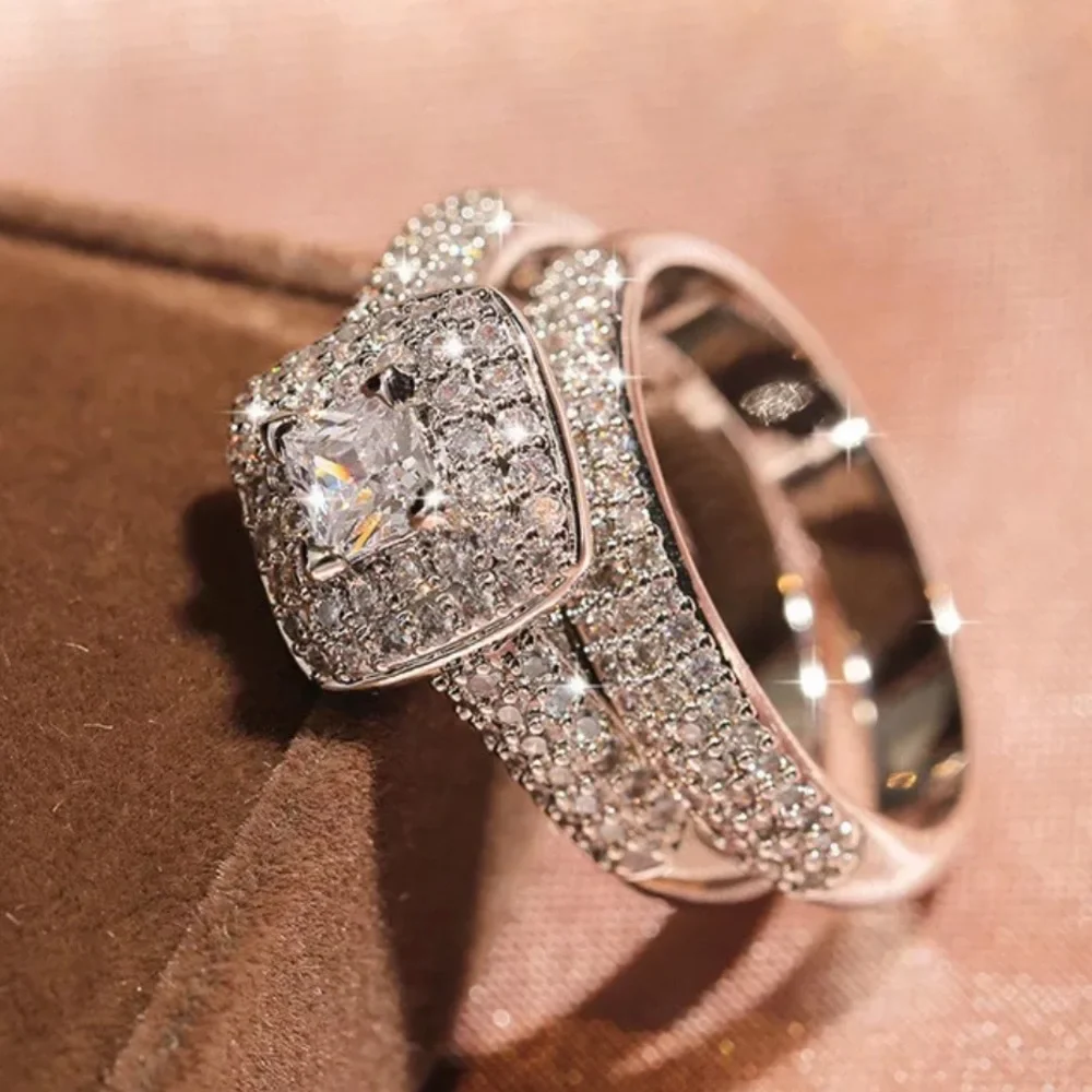 STERLING SILVER BRIDAL ENGAGEMENT SET RING - Picture 3 of 5